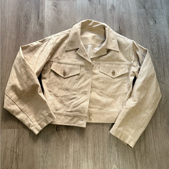 cult gaia daphne beige tan cropped cotton linen blend twill jacket coat size 6 - Picture 6 of 12
